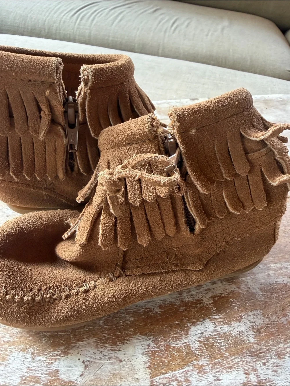 Children's Tan Suede Fringe Moccasin Boots